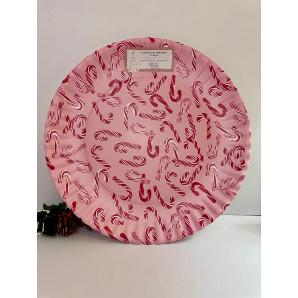 Cupcakes & Cashmere Pink Candy Cane Melamine Platter 16”